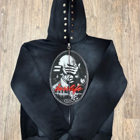 Boss Other - Bosslife Blind Truth Black Zip-Up Hoodie with Graphic Front